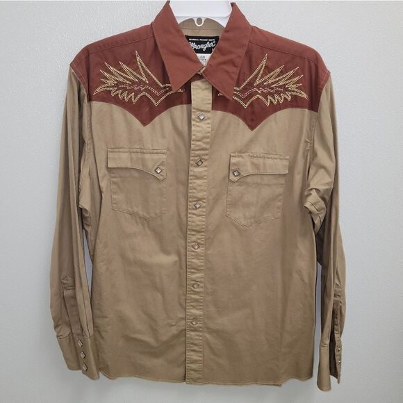 Vintage Wrangler Brushpopper Western Rodeo Cowboy Shirt Button Up Size Large - Picture 1 of 6
